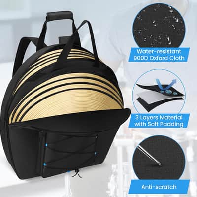 22" Cymbal Bag Backpack with Thick Padded Dividers, Double Layer Cymbal Gig Bag with Backpack Strap and Carrying Handle, Cymbal Soft Case with Multi-pocket for Cymbals and Accessories image 2