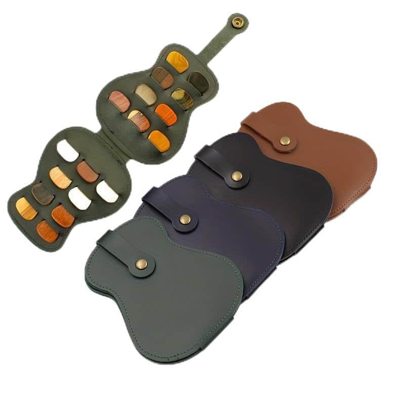 Leather Guitar Pick Holder Case,Handmade PU Leather Guitar Plectrum Holder with 18 Slots for Guitar Picks (green) image 1