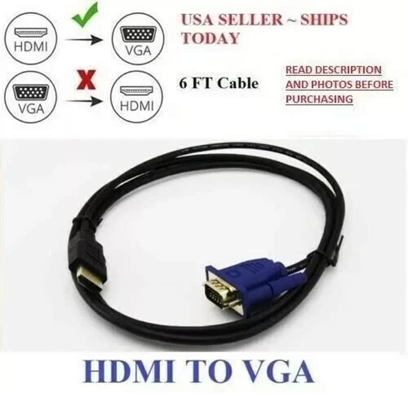New HDMI Male to VGA Male Video Converter Adapter Cable for PC DVD 1080p HDTV 6FT image 1