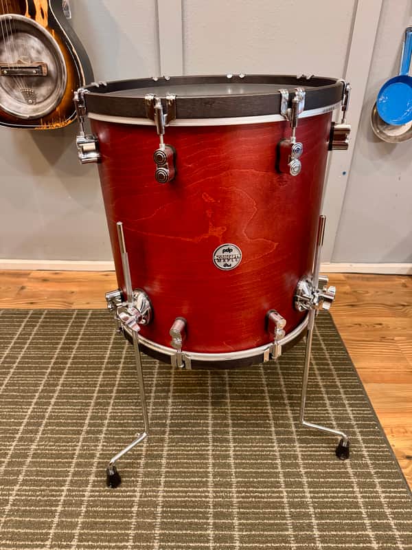 PDP Concept Maple 16x16” Floor Tom in Oxblood Satin Finish with Wood Hoops image 1