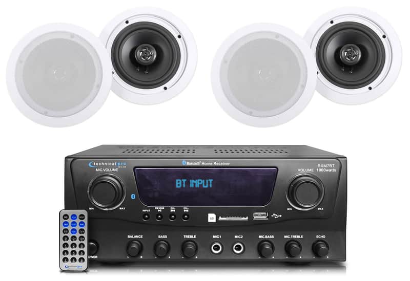 Technical Pro RXM7BT Home Receiver Bluetooth Amplifier+(4) 6.5" Celing Speakers image 1