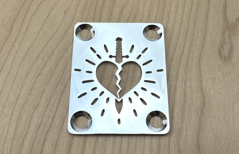 Heart & Dagger Neck Plate For Bolt On Neck Guitar or Bass - Chrome Finish image 1
