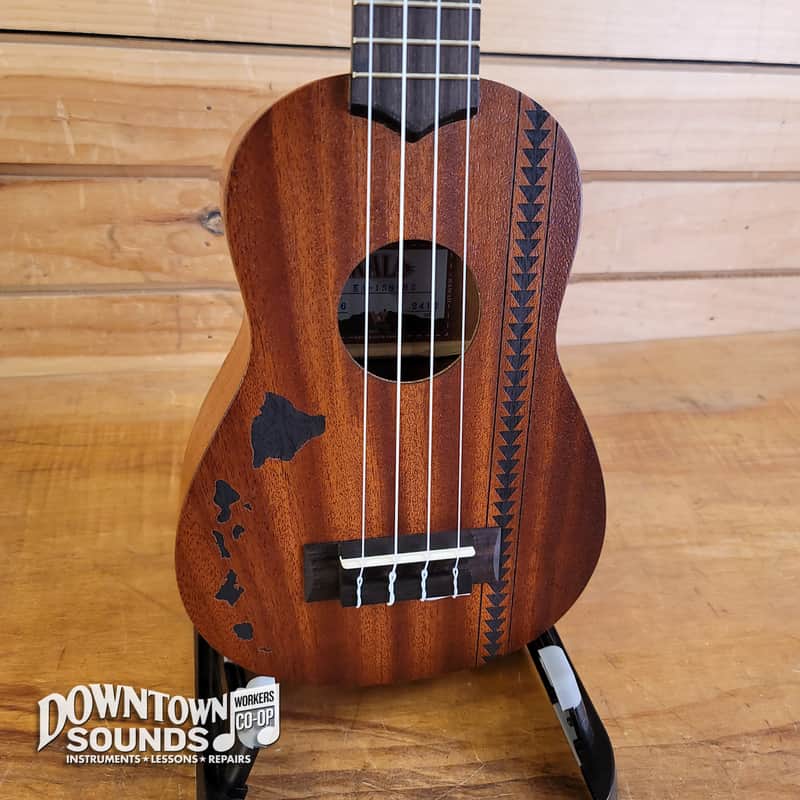 Kala 15S-H2 Satin Mahogany Soprano Ukulele with Hawaiian Islands & Tattoo Graphic image 1