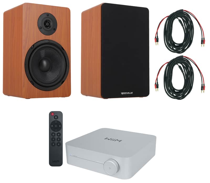 (2) Rockville RockShelf 68C 360w 6.5" Wood Bookshelf Speakers+Bluetooth/Wifi Amp image 1