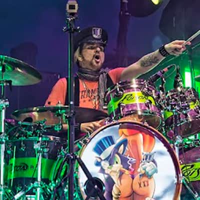 Rikki Rocket's Poison, 2018 Nothing But a Good Time Tour DW Cherry Mahogany 8-Piece Drum Set, Custom Poison Graphic, Autographed!! image 2