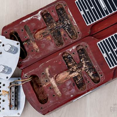 1955 Fender Stringmaster Dual 8 Console Lap Steel Double Neck Push Button, Red w/ Legs & Tweed Case image 15