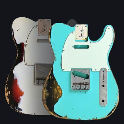 Made to Order - FRANCHIN Mars guitar body Relic Aged 100% Nitro Lacquer COLOR OVER COLOR (Butterscotch/ Sunburst/ Black/ White/ Blue/ Green/ Yellow/ Red/ Pink/ Burgundy/ Purple/ Gold/ Silver, etc.) Basswood Poplar Telecaster-Tele-T-Style Made in Italy image 1