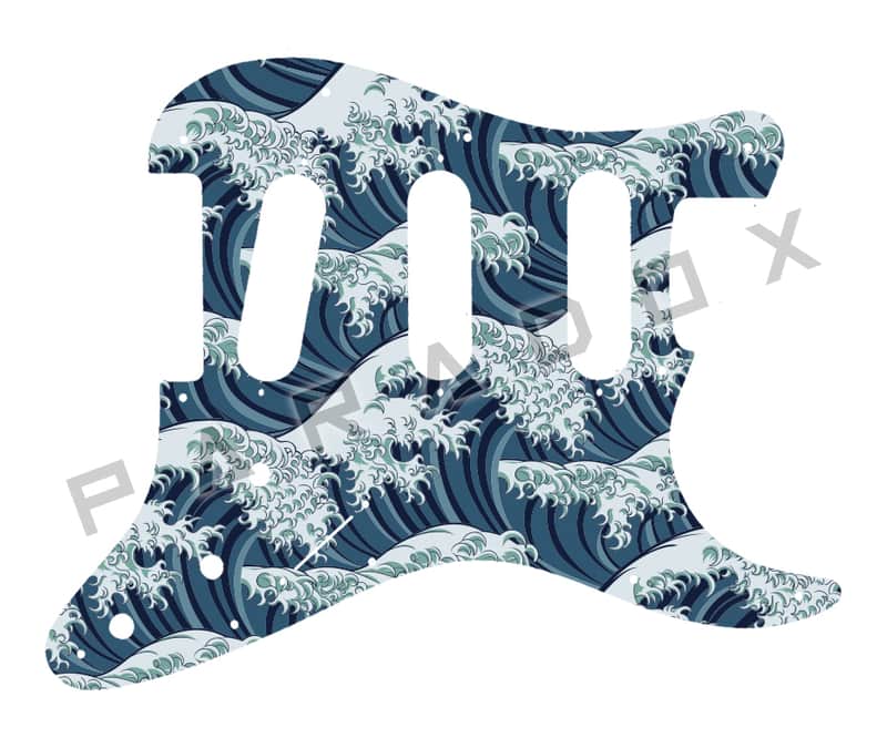 Custom Pickguard For 2000 - Present Made in America Fender Stratocaster Oversized Template with Burns Tri-Sonic Pickups - Japanese Wave Tattoo Graphic .090" image 1