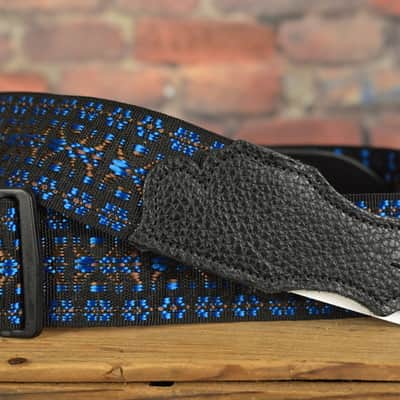 Franklin F2-BL 2" Premium Series Folk Weave Guitar Strap Blue/Black Glove Leather Ends Ships FREE image 1