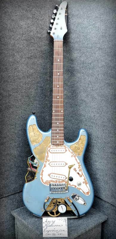 Steampunk Electric Guitar Light Blue image 1