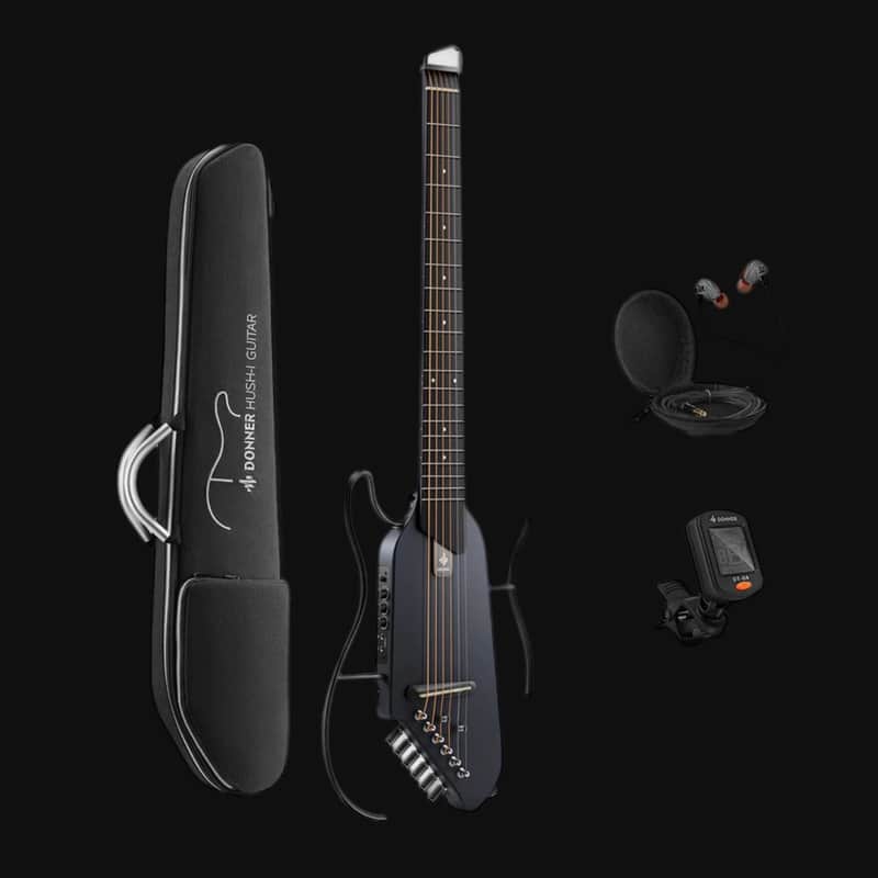 Donner HUSH-I Acoustic Electric Travel Portable Guitar in Mahogany Black image 1