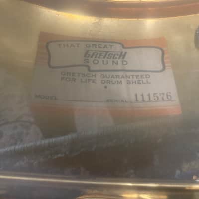 Gretsch Holy Grail 1960s Gold Engraved, Round Badge 14x5" Snare Drum. Excellent!! image 15