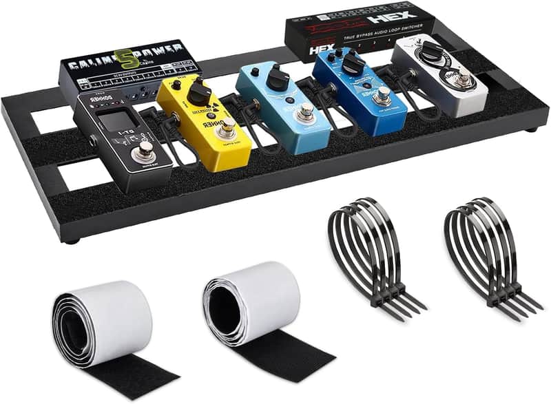 Medium Guitar Pedal Board, 20x8x1.2", Aluminum Alloy Black Effects Pedal Board with Adhesive Hookside Tape image 1