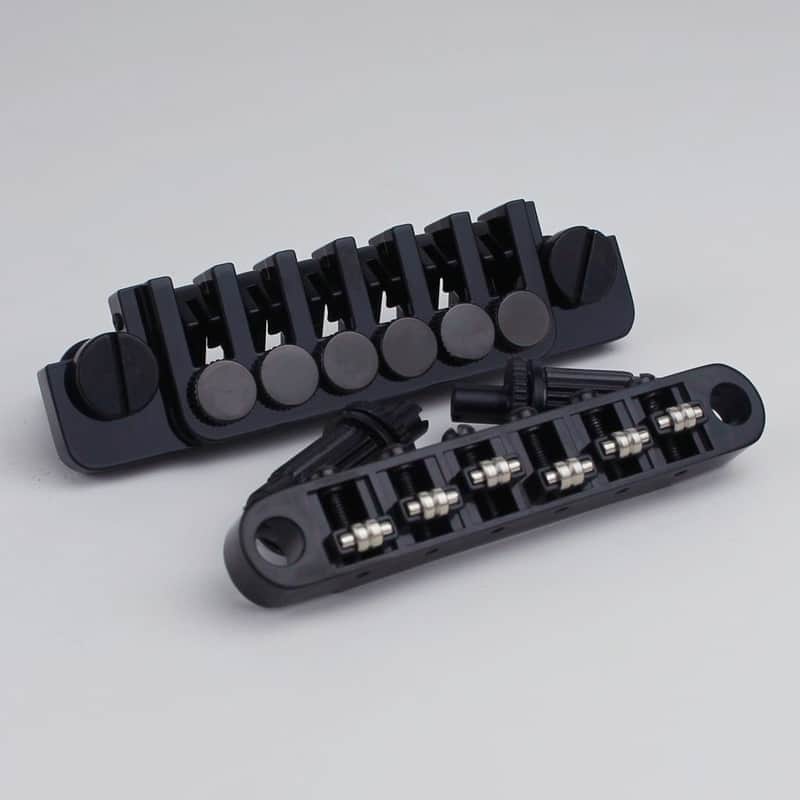 Black Les Paul LP SG Style Guitar Tailpiece Vintage TP6 with Roller Saddles Bridge Tune O Matic image 1