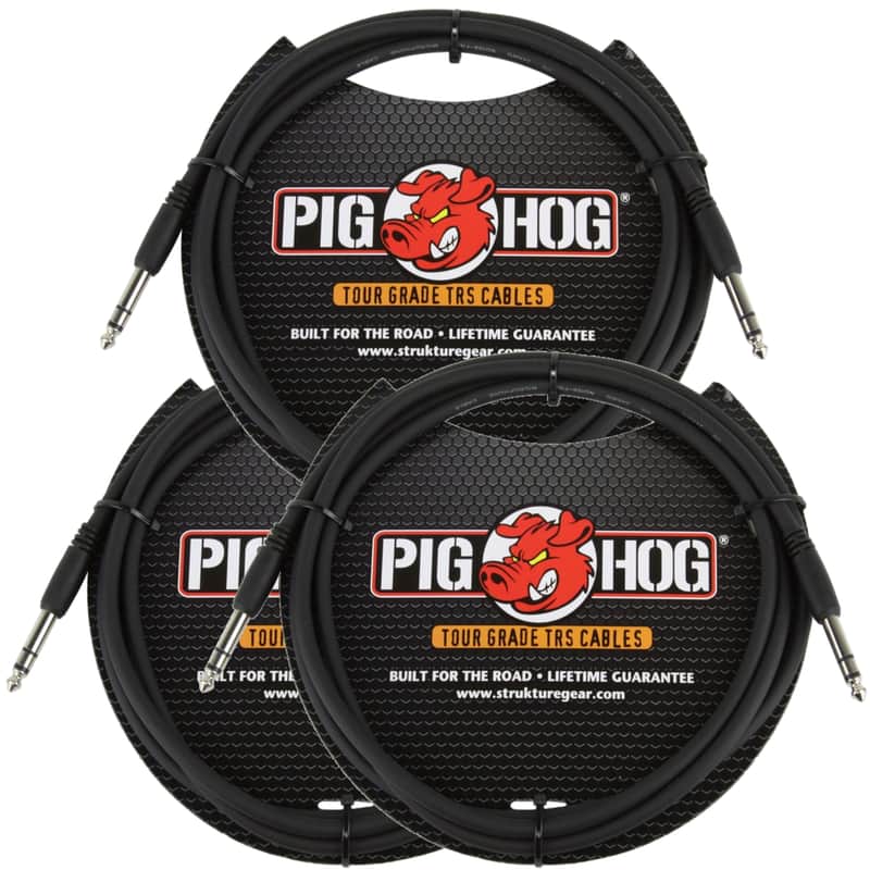 3 Pack Pig Hog PTRS06 Balanced Stereo Instrument Cable 6FT 1/4" TRS - 1/4" Plug 8mm image 1