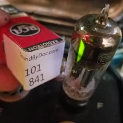 RCA 12BH7A tNOS AT1000 TESTED Vacuum Tube early half wing black plate 12BH7 dual triode 1953-1954 image 4