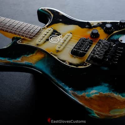 Fender Fender Stratocaster Floyd Rose HSS Black/Blue Inspired by Joe Strummer Aged Heavy Relic Black image 5