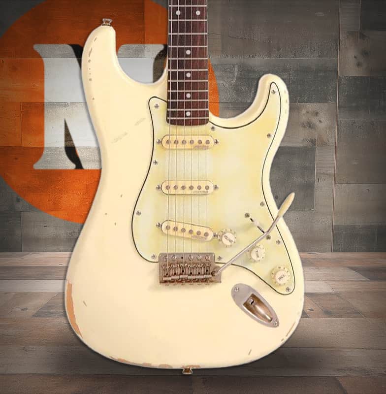 Vintage V6 Thomas Blug Signature Electric Guitar - Distressed Vintage White (V6MRTBG) image 1