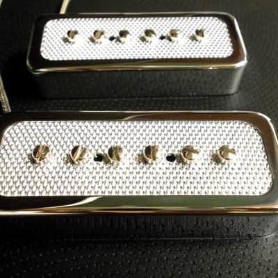 FOIL P90 soap bar Pickups SET SILVER / CHROME cover Bridge And Neck Fits Gibson SG LP Junior Q image 2