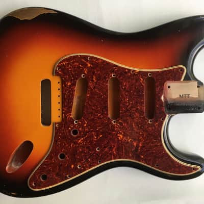 MJT VTS (Fender Stratocaster/Strat style) 3-Tone Sunburst Relic Guitar Body Nitro Finish image 1