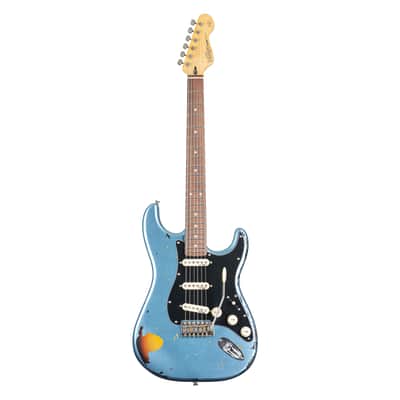 Vintage Vintage Icon V6MRGHB Distressed Gun Hill Blue over Sunburst - Electric Guitar image 9