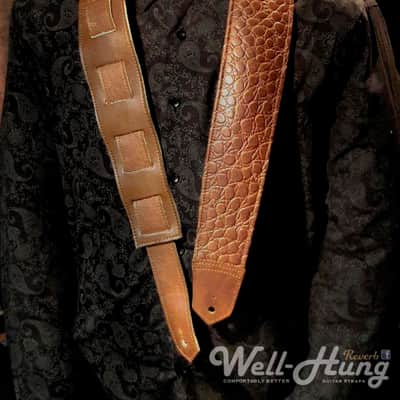 Well-Hung Jabberwock II 3" wide padded leather Guitar Strap 2022 Warmhoneybrown image 6