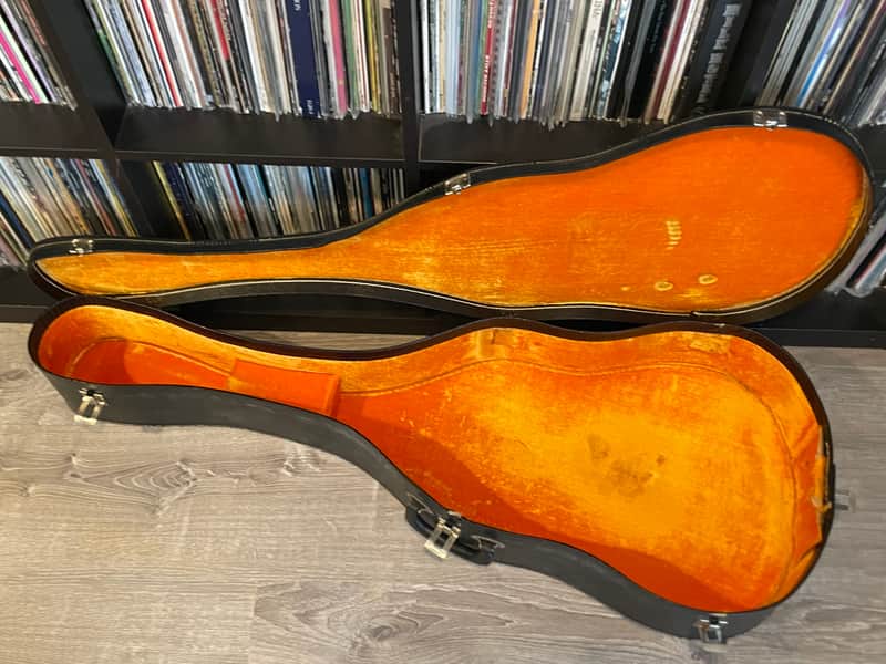 Vintage Acoustic Guitar Case 1960's-1970's Black w Orange Gold
