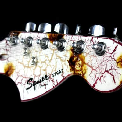 Custom Crackle Painted and Upgraded Fender Squier Strat With Graphics and Matching Headstock image 11