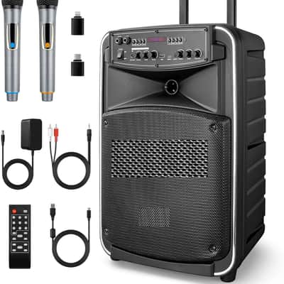 Portable Bluetooth PA Speaker System - 12'' Subwoofer, UHF Wireless Mics, Stereo Pairing, USB image 1