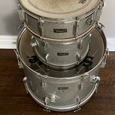 1960’s-1970’s Tempro 3 Piece Drum Kit Silver Sparkle Pearl Stencil Japan 20 / 14 / 12 image 3