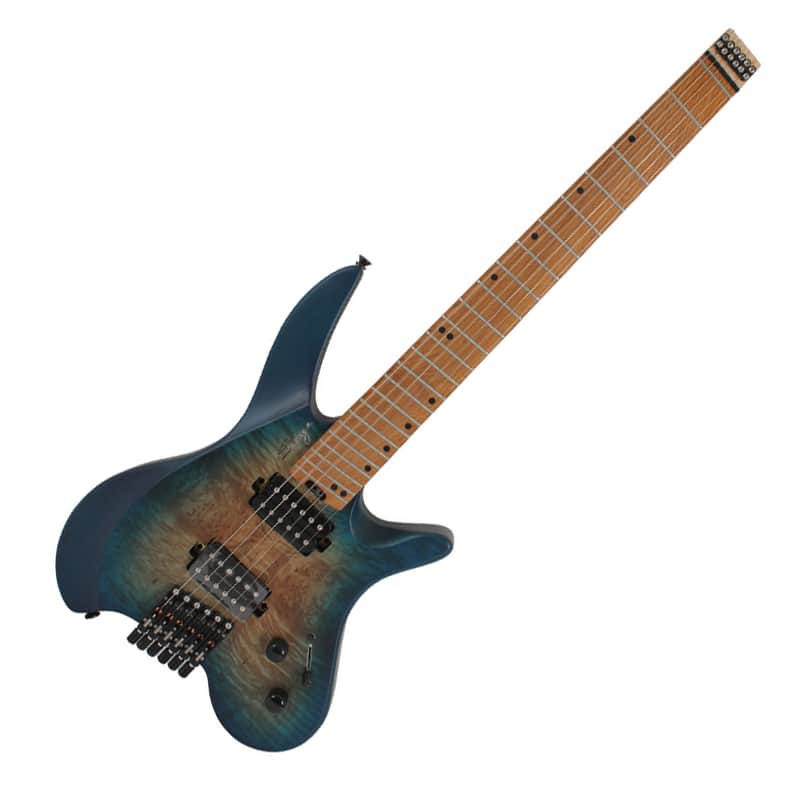 Swing UV-1F Matte Blue Burst Headless Electric Guitar Burl Top Fan Fret Multi Scale image 1