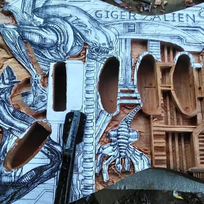 Javara Guitar Hand-carved Alien motif (inspired by the work of HR Giger) 2023 image 7