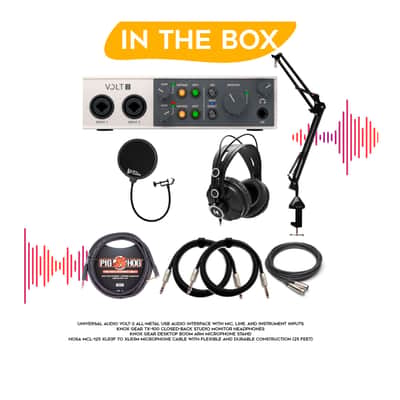 Universal Audio VOLT-2 USB Audio Interface with Headphones, Boom Arm, Pop Filter, and Cables image 9