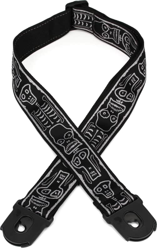 D'Addario 50mm Planet Lock Joe Satriani Guitar Strap - Skull 'N Bones (2-pack) Bundle image 1