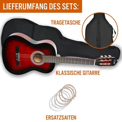 3rd Avenue Full Size 4/4 Classical Guitar Spanish Nylon String Beginner Pack Bundle - 6 Months FREE Lessons, Bag, Strings – Red image 3