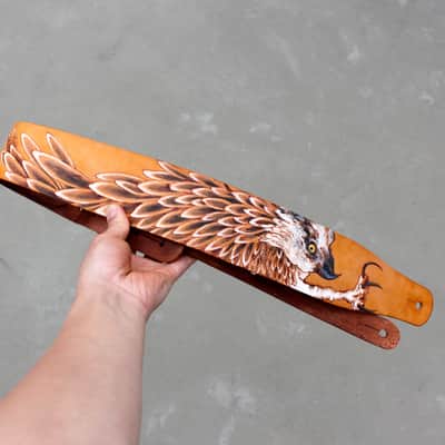 burnyblack custom guitar strap leather - osprey yellow image 15