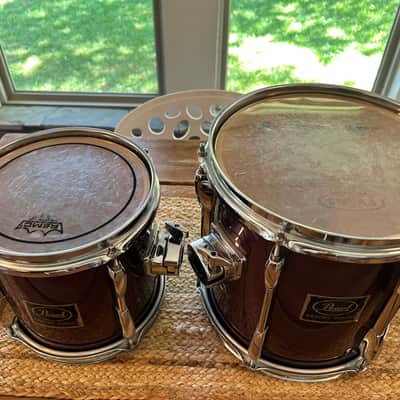 Vintage Pearl Export Series 8" and 10" Toms w/ Long Lugs & Purple-ish Wrap 1990's image 4