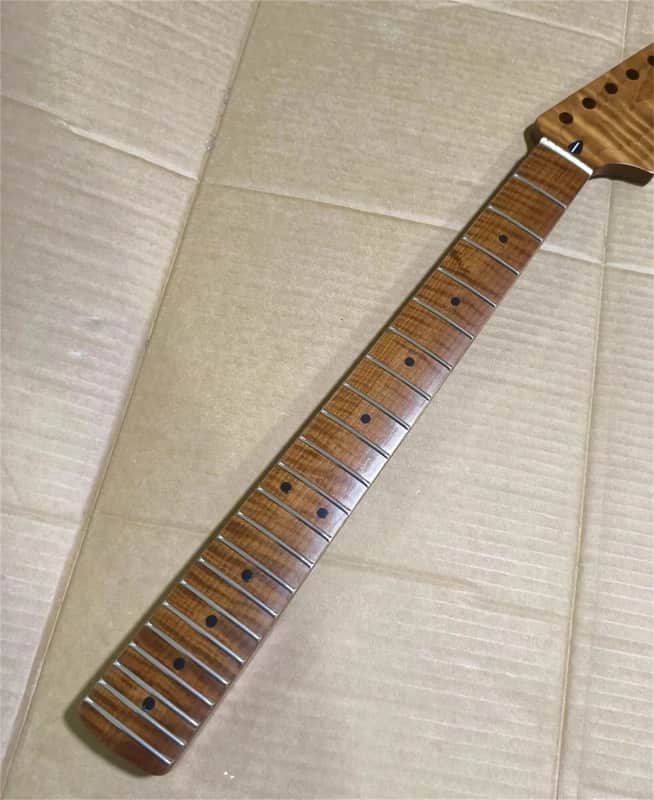 Roasted Flame Maple Short Scale Strat Style Guitar Neck, 22 Frets image 1