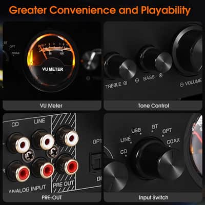 Hybrid Vacuum Tube Stereo Amplifier Class AB Bluetooth Receiver w/ USB & VU Meter image 5