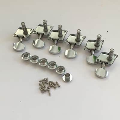 6 Complete Vintage Inline Electric Guitar Mounted Casing Gear Tuners + Bushings image 10