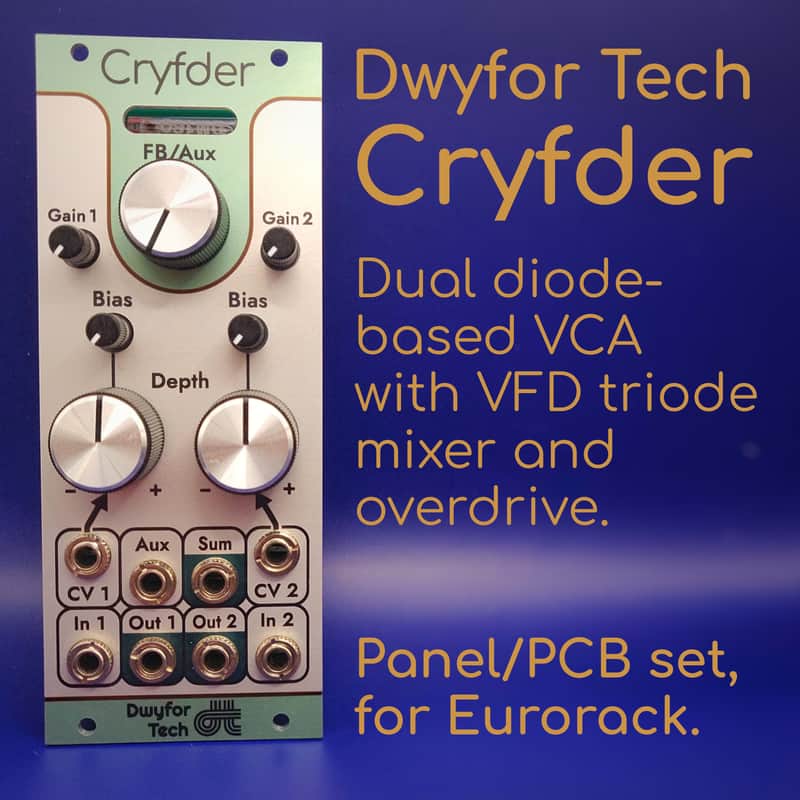 Dwyfor Tech Cryfder - Eurorack DIY Dual VCA, VFD Vacuum Tube Mixer, Overdrive, Distortion - PANEL/PCB image 1