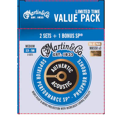 Martin MA550PK3 Authentic Acoustic Phosphor Bronze, Medium 3pk, .013 image 2