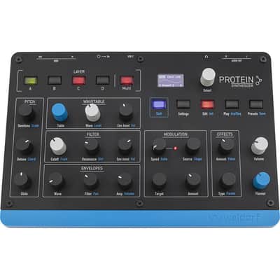Waldorf Protein - 8 Voice Wavetable Synth with ASIC Microwave Oscillators, 4 Layers, Arpeggiator, Step Seencers, MPE, 2 Effect Slots, USB-MIDI, Compact and Lightweight image 3