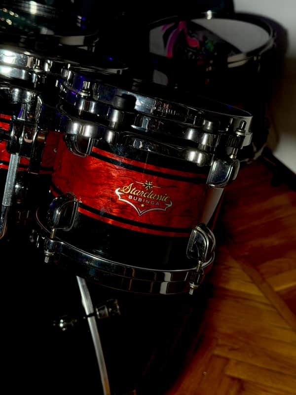 Tama Starclassic Bubinga Exotic Shell Pack with Black Nickel Hardware 2010s - Garnet Quilted Bubinga Burst image 1