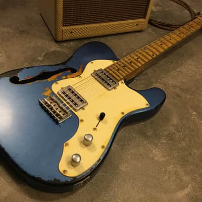 USA Relic Thinline Tele Style Electric Guitar Metallic Blue Nitro by Nate's Relic Guitars image 6