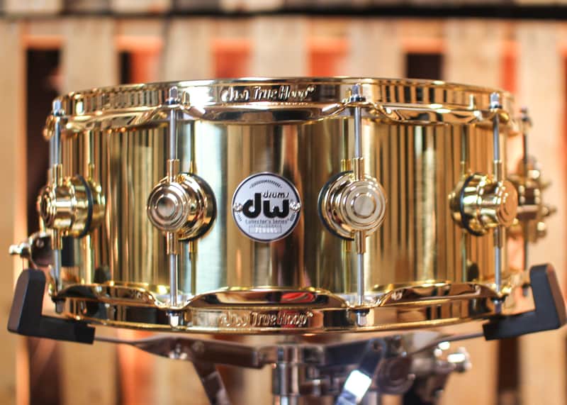 DW 5.5x14 Collector's Bell Brass Snare Drum w/ Gold Hardware image 1
