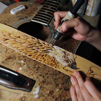 burnyblack custom guitar strap leather - osprey yellow image 7