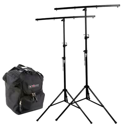 ProX Portable DJ 9FT T-Bar Lighting Stands w Square Bars Pair & Accessories Case image 1