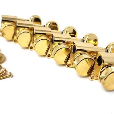 Carparelli 6-IN-LINE Electric Locking Machine Heads Tuners Classic Button Gold image 1
