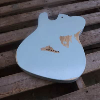 vintage Ponderosa Pine heavy relic baby blue tele guitar body nitrocellulose finish fits fender image 21